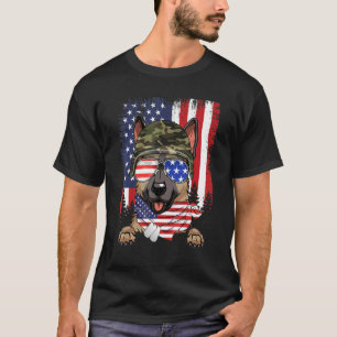 Amerikanische Flagge 4. Juli Deutscher Schäferhund T-Shirt