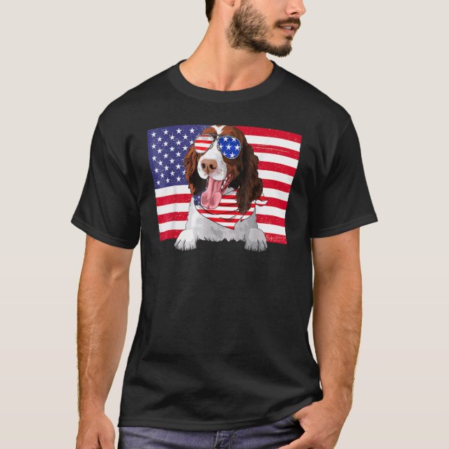 Amerikanische Flagge 4. Juli Englisch Springer Spa T-Shirt (Vorderseite)