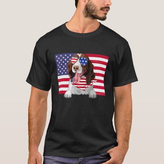 Amerikanische Flagge 4. Juli Englisch Springer Spa T-Shirt (Vorderseite)