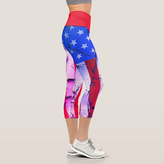 Amerikanische Flagge 4. Juli Feier Capri Leggings (Rechts)