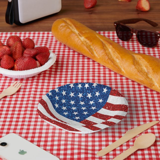 Amerikanische Flagge 4. Juli Glitzer Pappteller (Picknick)