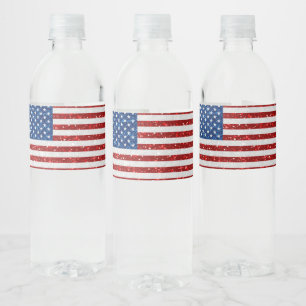 Amerikanische Flagge 4. Juli Glitzer Wasserflaschenetikett