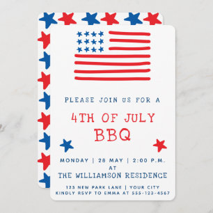 Amerikanische Flagge   4. Juli GRILLEN Einladung