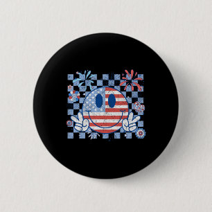 Amerikanische Flagge 4. Juli Groovy Lächelnde Gesi Button