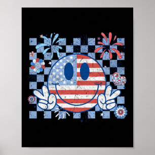 Amerikanische Flagge 4. Juli Groovy Lächelnde Gesi Poster