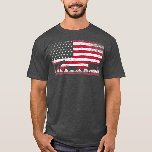 Amerikanische Flagge 4. Juli Hühnerpferd Schwein T-Shirt (Vorderseite)