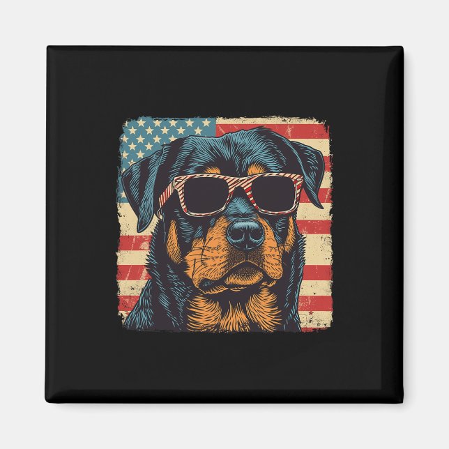 Amerikanische Flagge 4. Juli Rottweiler Hunde Kuns Magnet (Vorne)