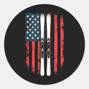 Amerikanische Flagge Alpinski Skifahrer _2 Runder Aufkleber