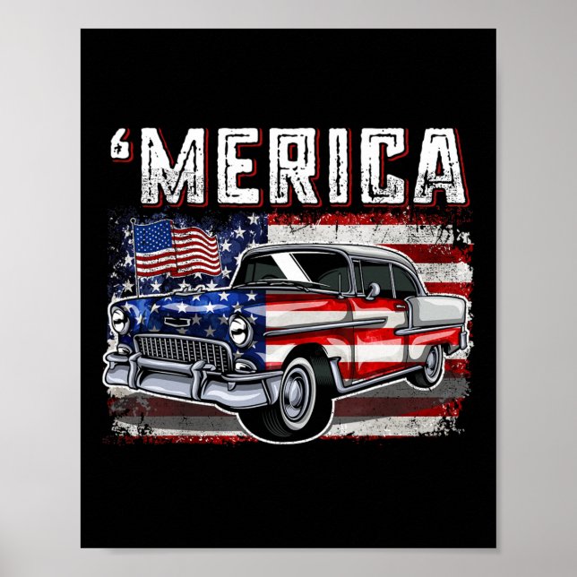 Amerikanische Flagge Altes Auto 4. Juli Kinderjung Poster (Vorne)