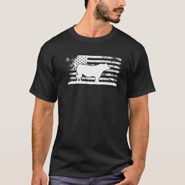 Amerikanische Flagge - Amerikanische Kuh Black Ang T-Shirt (Vorderseite)