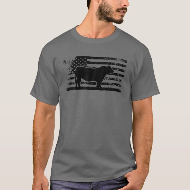 Amerikanische Flagge - Amerikanische Kuh Black Ang T-Shirt (Vorderseite)