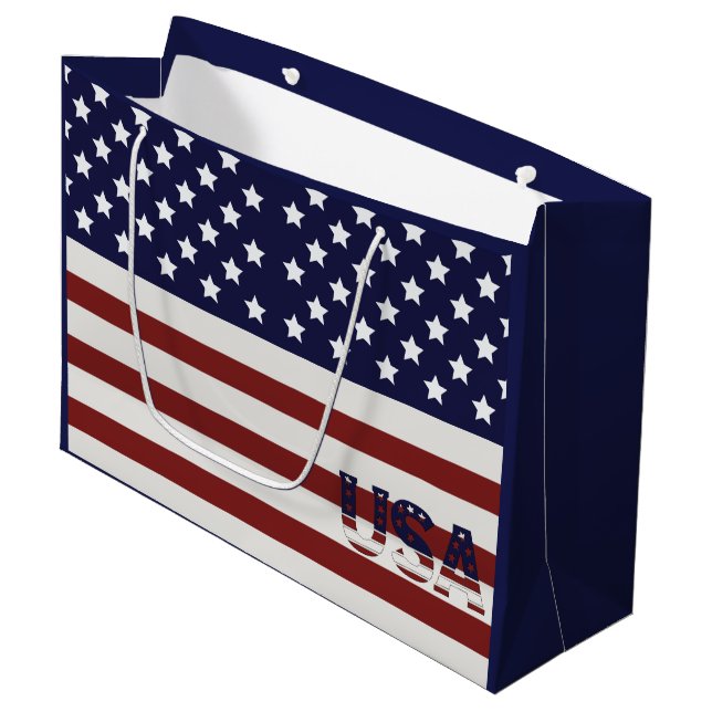Amerikanische Flagge - amerikanisches Muster Große Geschenktüte (Vorderseite Schrägansicht)