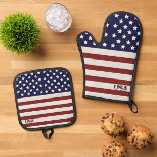 Amerikanische Flagge - amerikanisches Muster Ofenhandschuh & Topflappen-Set