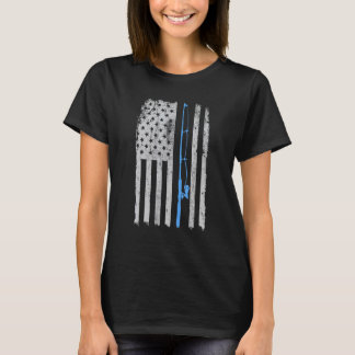 Amerikanische Flagge Angelrute Blaue Linie Vintage T-Shirt