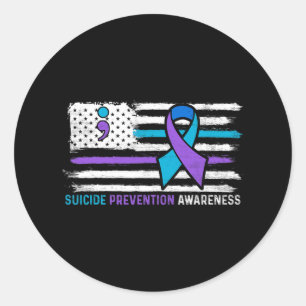 Amerikanische Flagge Aquamarin Lila Ribbon Suizid Runder Aufkleber