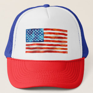 Amerikanische Flagge Aquarellmalerei Künstlerische Truckerkappe