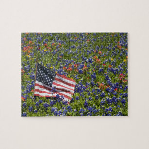 Amerikanische Flagge auf einem Feld aus blauen Bon Puzzle
