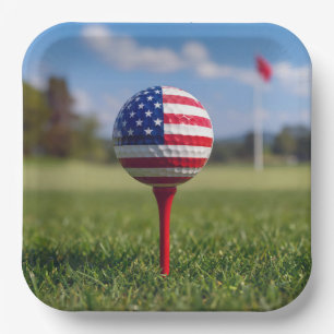 Amerikanische Flagge auf einem Golfball Pappteller