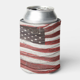 Amerikanische Flagge auf rustikalem Holzaussehen Dosenkühler