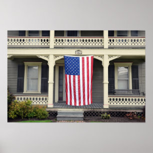 Amerikanische Flagge auf Veranda in Vermont Poster