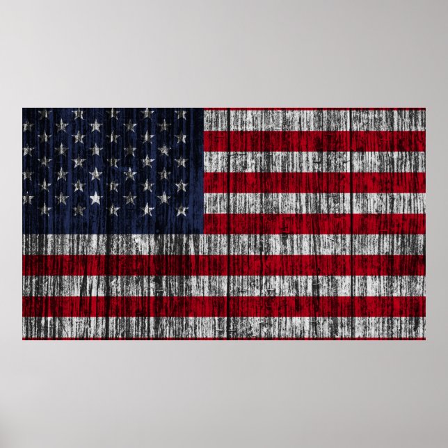 Amerikanische Flagge auf Zaunhintergrund.4., abs. Poster (Vorne)