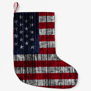 Amerikanische Flagge auf Zaunhintergrund gemalt.4. Kleiner Weihnachtsstrumpf