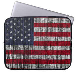 Amerikanische Flagge auf Zaunhintergrund gemalt.4. Laptopschutzhülle