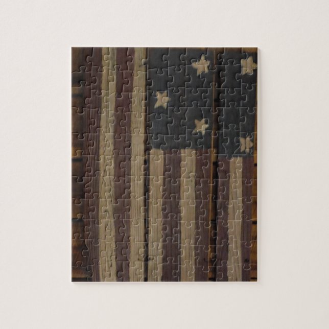 Amerikanische Flagge aus primitivem Holz Puzzle (Vertikal)