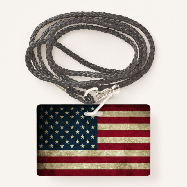 Amerikanische Flagge Ausweis (Vorderseite mit Schlüsselband)