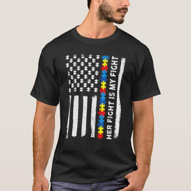 Amerikanische Flagge Autismus Bewusstsein Puzzle i T-Shirt (Vorderseite)