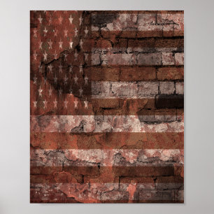 Amerikanische Flagge Backsteinmauer Poster