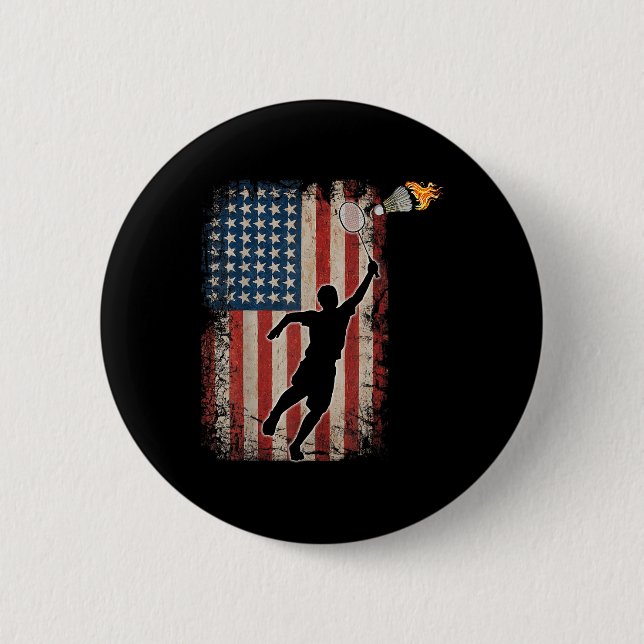 Amerikanische Flagge Badminton Federball Kunst Spo Button (Vorderseite)