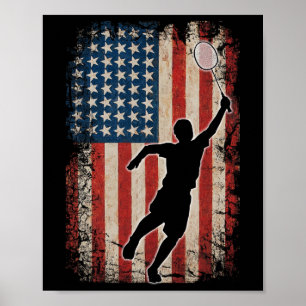 Amerikanische Flagge Badminton Shuttle Art Sports Poster