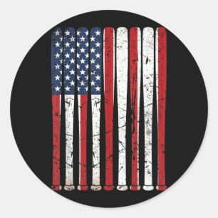 Amerikanische Flagge Baseballschläger Vintage USA Runder Aufkleber