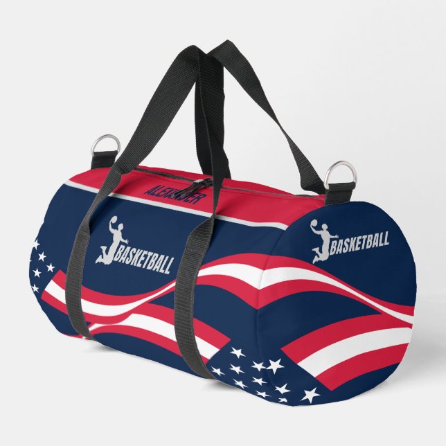Amerikanische Flagge, Basketball-Spieler, Geburtst Duffle Bag (Linke Seite)