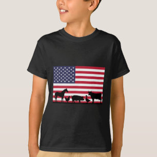 Amerikanische Flagge Bauernhoftiere Pferd Kuh Schw T-Shirt