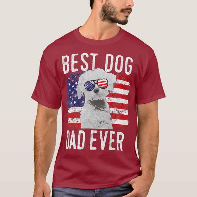 Amerikanische Flagge Bester Hund Vater je Malteser T-Shirt (Vorderseite)