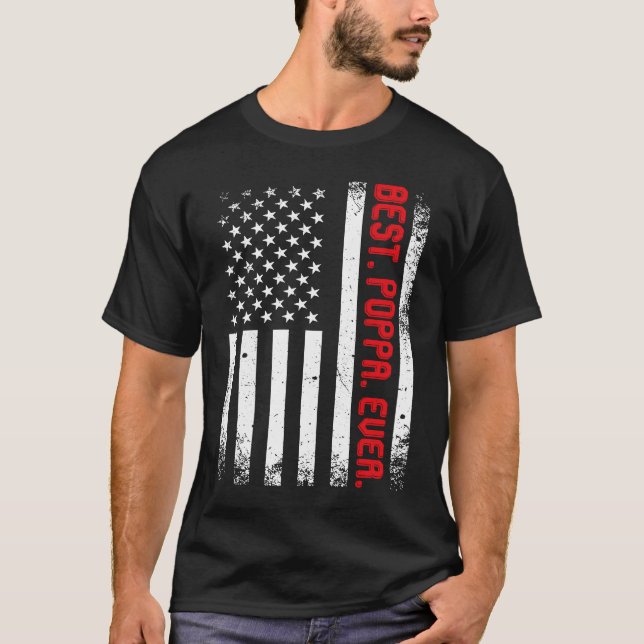 Amerikanische Flagge Bestes Poppa je Vintag T-Shirt (Vorderseite)