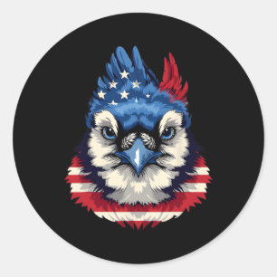 Amerikanische Flagge Blauhäher Patriotischer Vogel Runder Aufkleber