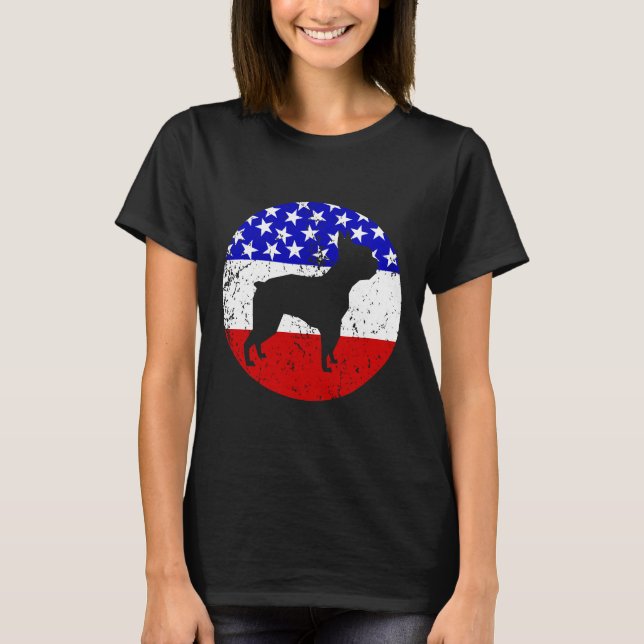 Amerikanische Flagge Boston Terrier Dog T-Shirt (Vorderseite)