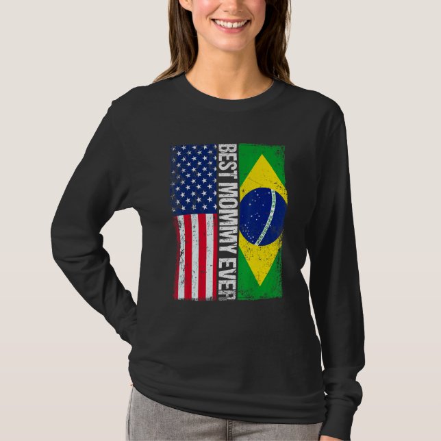 Amerikanische Flagge Brasilien Flagge Beste Mommy- T-Shirt (Vorderseite)