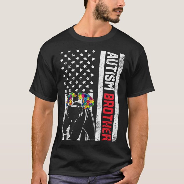 Amerikanische Flagge Bruder Bärenautismus Aufkläru T-Shirt (Vorderseite)