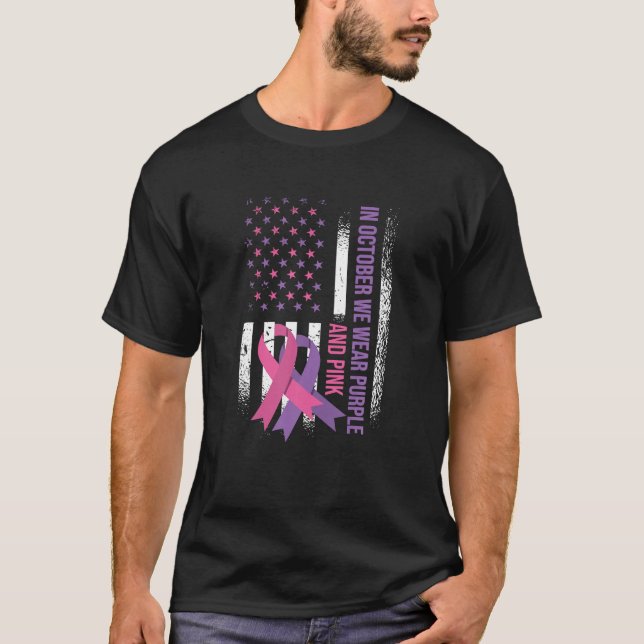Amerikanische Flagge Brustkrebs und häusliche Gewa T-Shirt (Vorderseite)