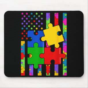 Amerikanische Flagge buntes Puzzle Autism Awarenes Mousepad