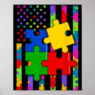 Amerikanische Flagge buntes Puzzle Autism Awarenes Poster