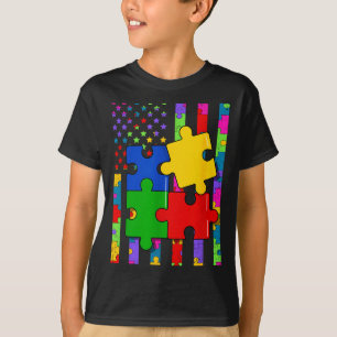 Amerikanische Flagge buntes Puzzle Autismussensibi T-Shirt
