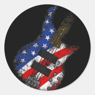 Amerikanische Flagge Byss Gitarre Usa Unabhängigke Runder Aufkleber