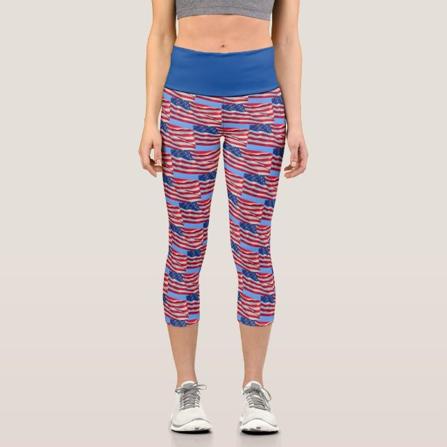 Amerikanische Flagge Capri Leggings (Vorderseite)