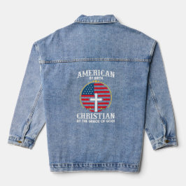 Amerikanische Flagge Christliche Kreuztypografie K Jeansjacke
