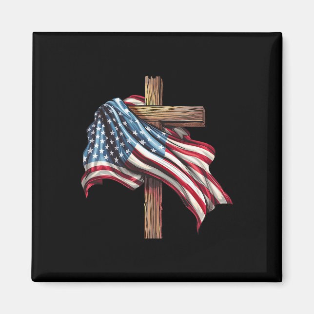 Amerikanische Flagge Christliches Kreuz Jesus 4. J Magnet (Vorne)